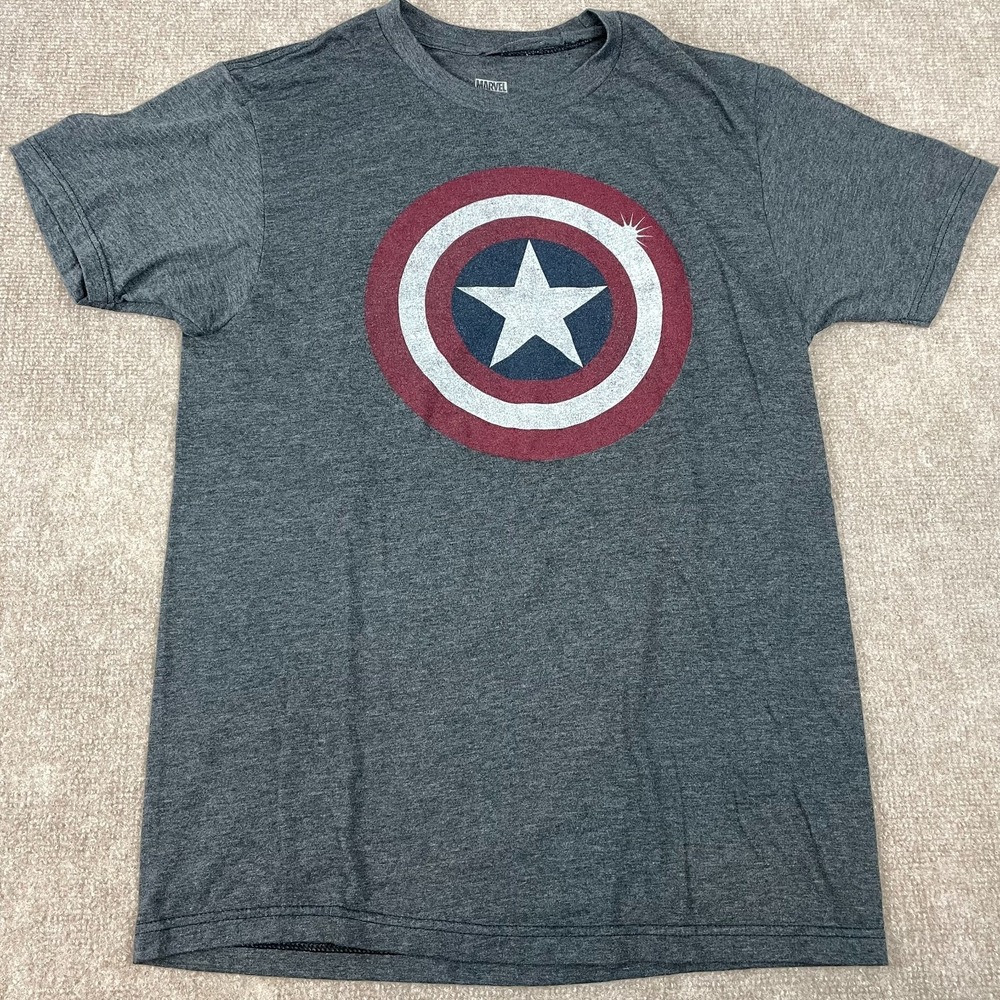 Marvel Comics T-Shirt Mens Medium Heather Gray Captain America Shield Graphic